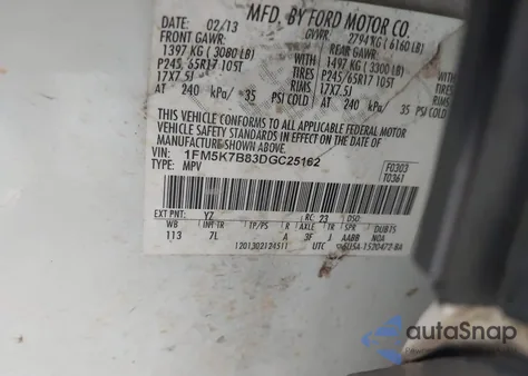 2013 Ford Explorer from USA, damaged, VIN 1FM5K7B83DGC25162